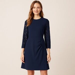 LOFT Navy A-line Mini Dress with Lace Sleeves Women’s 6